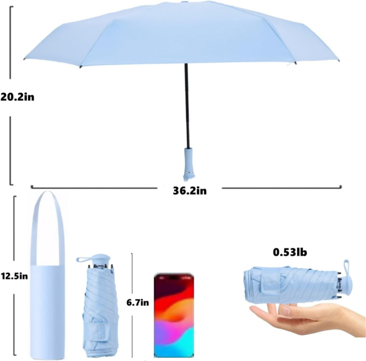 Mini Travel Umbrella Portable Compact Umbrellas for UV Sun & Rain Protection, Pocket Umbrella Lightweight Fits In Pocket, Bag for Men Women Boys Girls