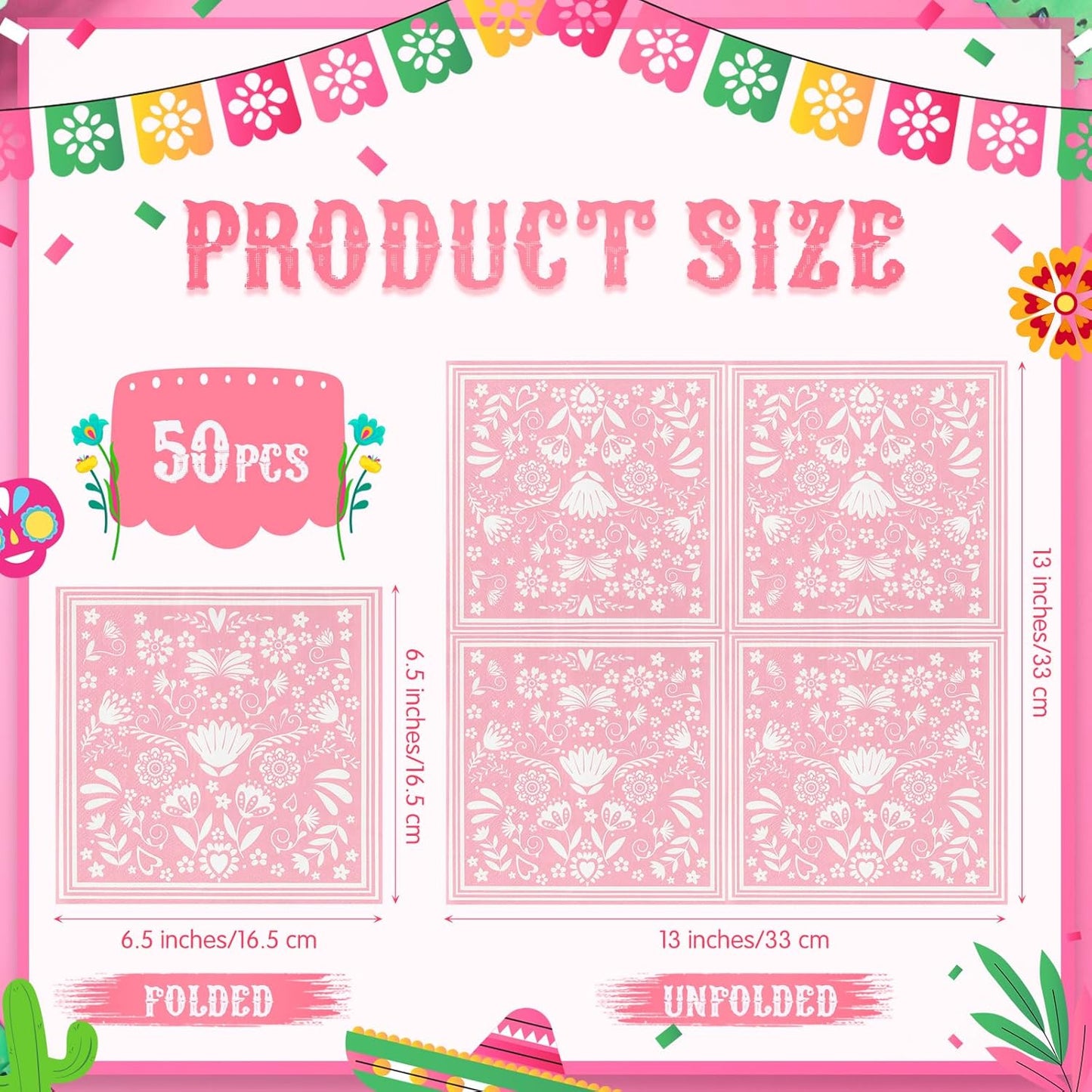 50 Pcs Mexican Fiesta Napkins Cielito Lindo Paper Cocktail Napkins Mandala Flower Mexican Party Decoration for Cinco De Mayo Taco Tuesday Baby Shower Birthday Party Supply (Pink and White)