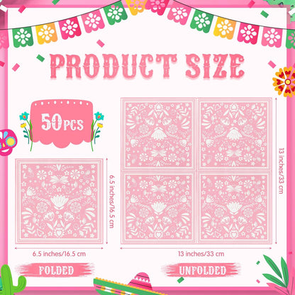 50 Pcs Mexican Fiesta Napkins Cielito Lindo Paper Cocktail Napkins Mandala Flower Mexican Party Decoration for Cinco De Mayo Taco Tuesday Baby Shower Birthday Party Supply (Pink and White)