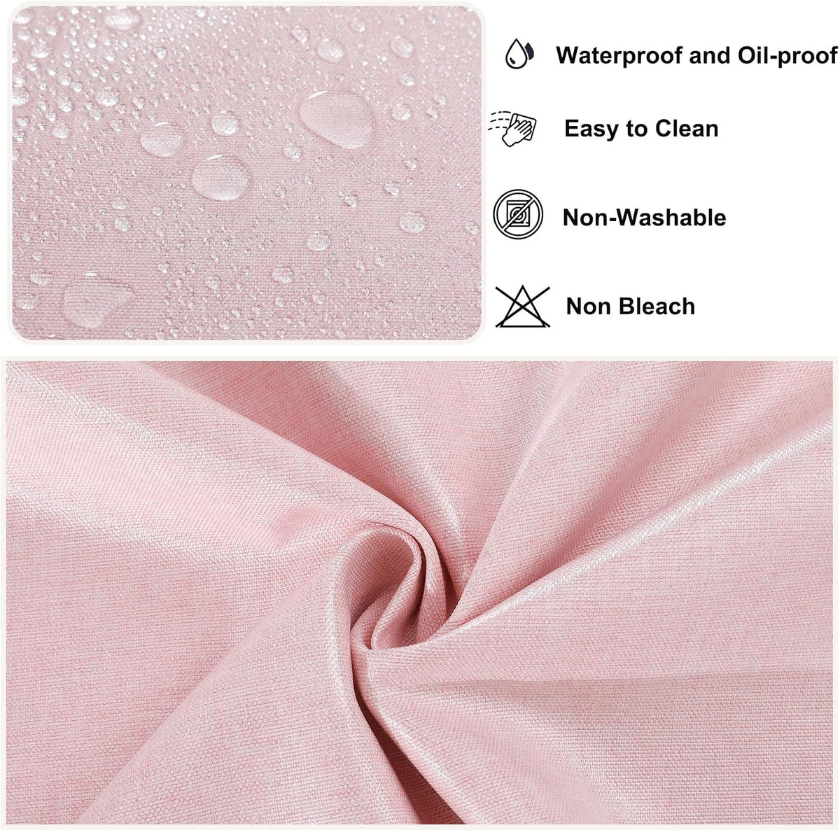 Round Textured Tablecloth Waterproof Cotton Linen Tassel Wrinkle Free Washable Decorative Fabric Table Cover for Kitchen Dining Table, Round-48, Pink
