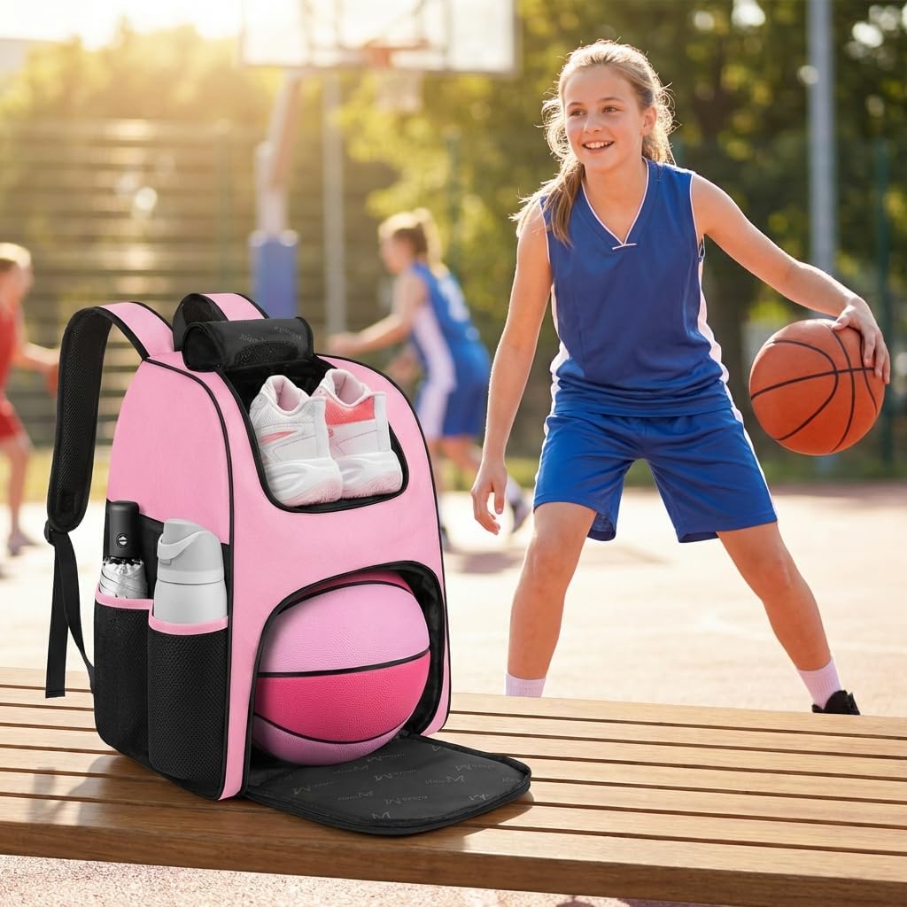 Basketball Bag, Sturdy Soccer Bag with Ball Holder, Shoe Compartment