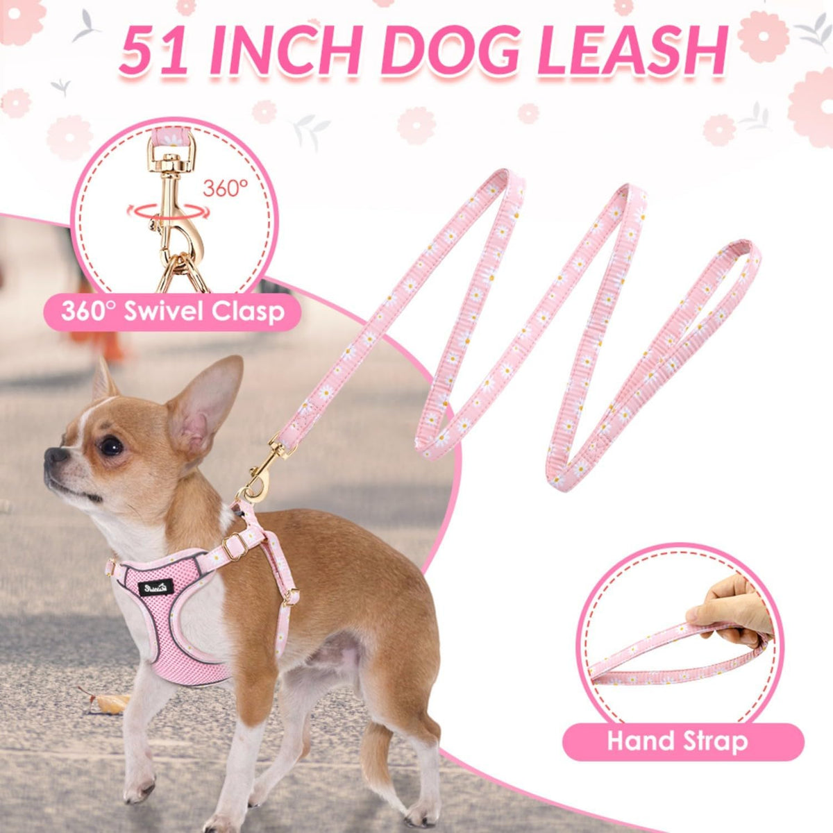 Small Dog Harness and Leash Set, No Pull & Lightweight, Pink, XXS