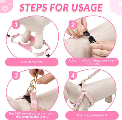 Small Dog Harness and Leash Set, No Pull & Lightweight, Pink, XXS