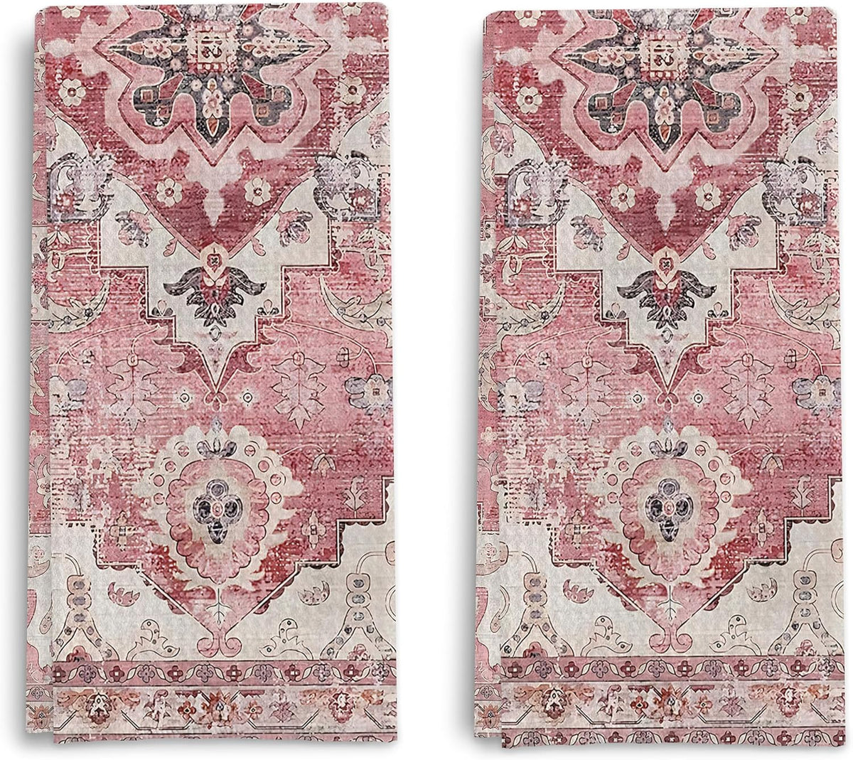 Pink Bohemia Kitchen Towels Set of 2,Antique Oriental Decorative Hand Towels for Bathroom, Boho Dish Towels Tea Towels,16x24 Inches