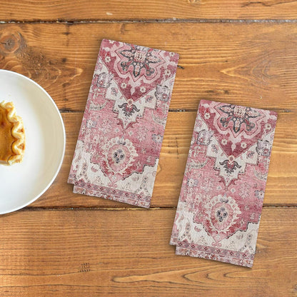 Pink Bohemia Kitchen Towels Set of 2,Antique Oriental Decorative Hand Towels for Bathroom, Boho Dish Towels Tea Towels,16x24 Inches