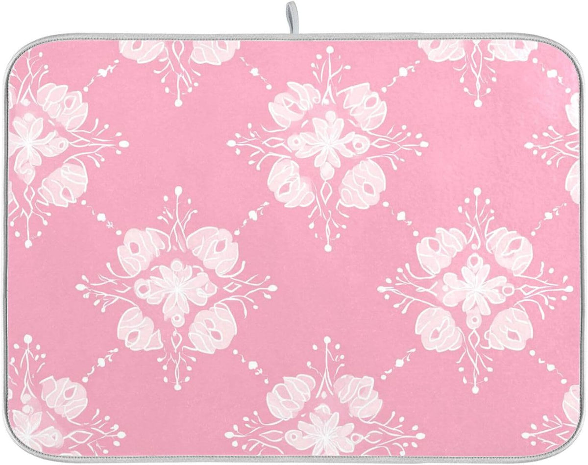 Light Pink Pattern Dish Drying Mat for Kitchen Counter Absorbent Heat Resistant Microfiber Dishes Drainer Mat 16x18 in Dish Pad Sink Mat Protective Pad Kitchen Decor