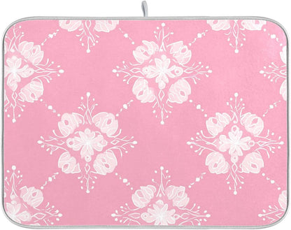 Light Pink Pattern Dish Drying Mat for Kitchen Counter Absorbent Heat Resistant Microfiber Dishes Drainer Mat 16x18 in Dish Pad Sink Mat Protective Pad Kitchen Decor