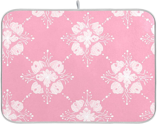 Light Pink Pattern Dish Drying Mat for Kitchen Counter Absorbent Heat Resistant Microfiber Dishes Drainer Mat 16x18 in Dish Pad Sink Mat Protective Pad Kitchen Decor