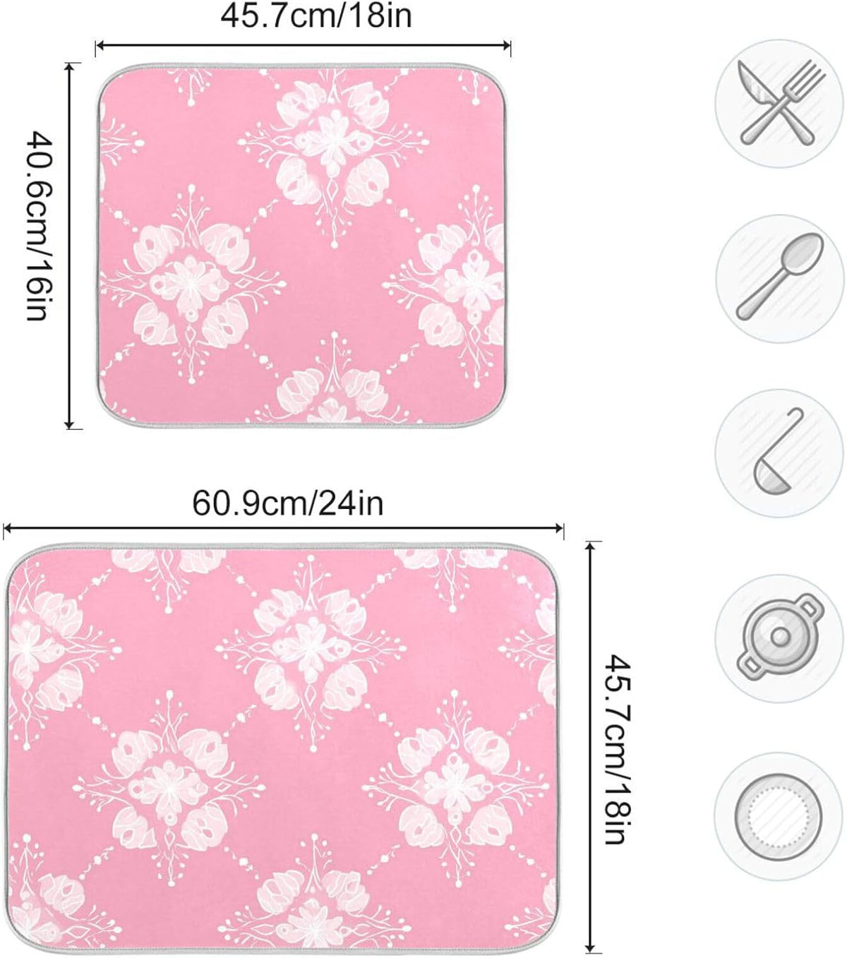 Light Pink Pattern Dish Drying Mat for Kitchen Counter Absorbent Heat Resistant Microfiber Dishes Drainer Mat 16x18 in Dish Pad Sink Mat Protective Pad Kitchen Decor