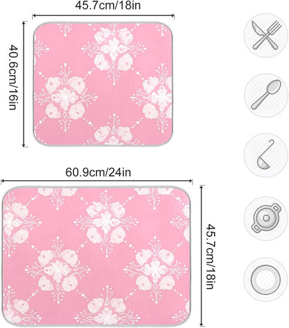Light Pink Pattern Dish Drying Mat for Kitchen Counter Absorbent Heat Resistant Microfiber Dishes Drainer Mat 16x18 in Dish Pad Sink Mat Protective Pad Kitchen Decor