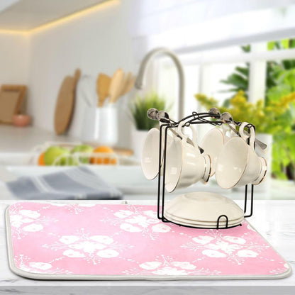 Light Pink Pattern Dish Drying Mat for Kitchen Counter Absorbent Heat Resistant Microfiber Dishes Drainer Mat 16x18 in Dish Pad Sink Mat Protective Pad Kitchen Decor