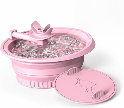 Face Ice Bath Bowl with Breathing Tubes and Built-in Ice Tray, Collapsible Silicone Ice Bowl for Face Cold Plunge, Portable Facial Ice Roller Alternative for Skin Tightening and Depuffing (Pink)