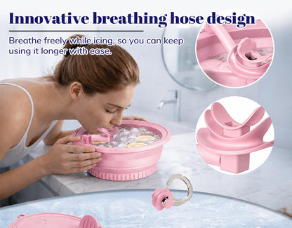 Face Ice Bath Bowl with Breathing Tubes and Built-in Ice Tray, Collapsible Silicone Ice Bowl for Face Cold Plunge, Portable Facial Ice Roller Alternative for Skin Tightening and Depuffing (Pink)