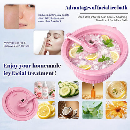 Face Ice Bath Bowl with Breathing Tubes and Built-in Ice Tray, Collapsible Silicone Ice Bowl for Face Cold Plunge, Portable Facial Ice Roller Alternative for Skin Tightening and Depuffing (Pink)