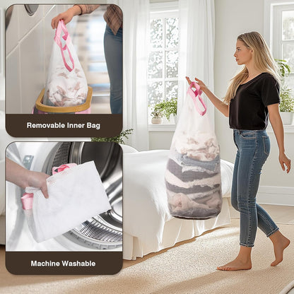 Slim Laundry Hamper with Lid, 60L Small Laundry Basket, Pink