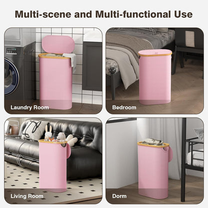 Slim Laundry Hamper with Lid, 60L Small Laundry Basket, Pink