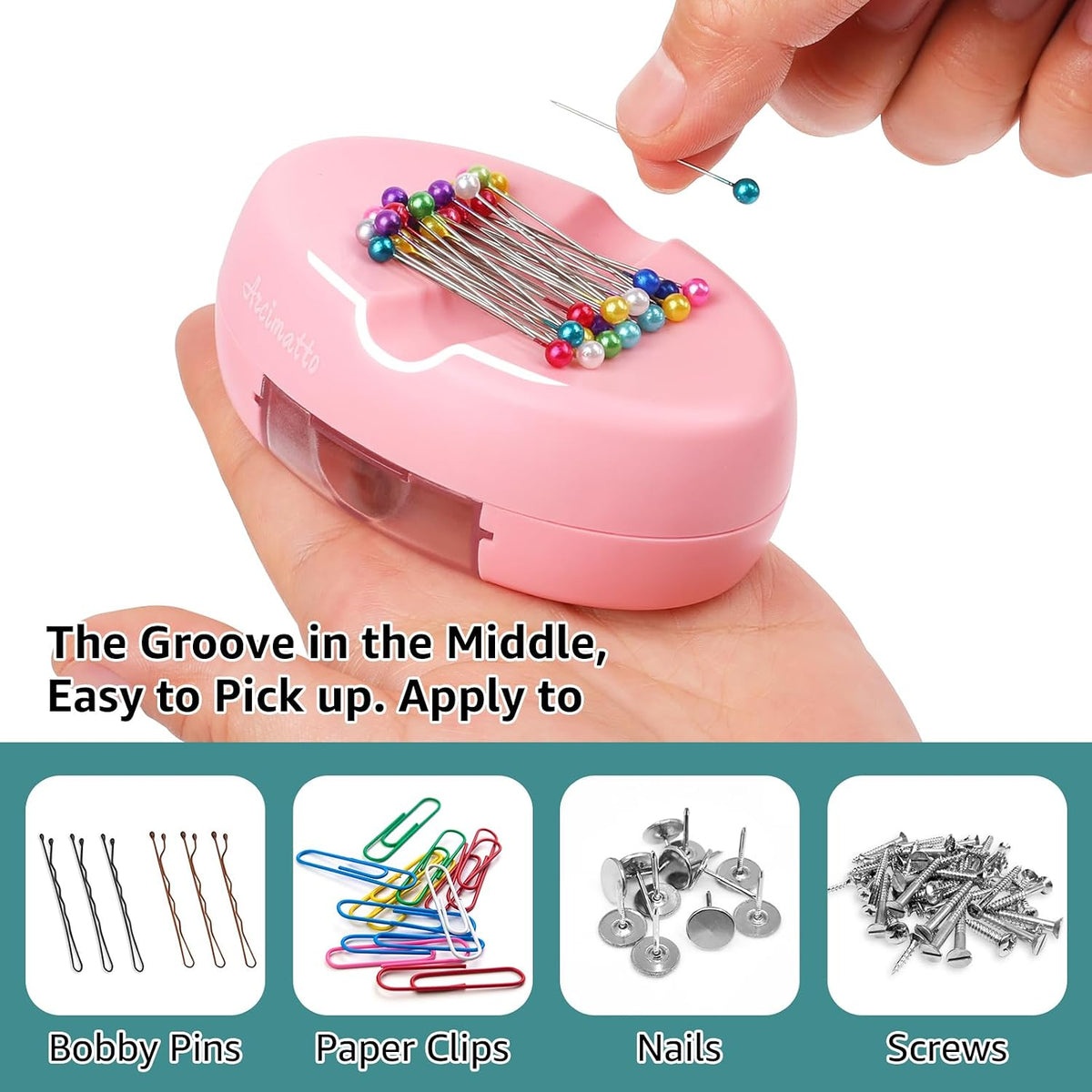 Magnetic Pin Holder, Strong Magnet Pincushion with Drawer, Pin Cushion with 100 Pcs Ball Head Straight Pins for Sewing, Needle Cushions Bobby Pin Holder Paper Clip Organizer for Quilting