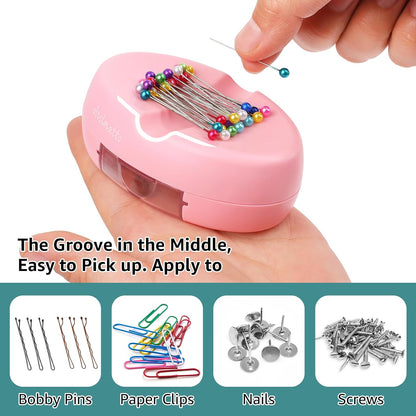 Magnetic Pin Holder, Strong Magnet Pincushion with Drawer, Pin Cushion with 100 Pcs Ball Head Straight Pins for Sewing, Needle Cushions Bobby Pin Holder Paper Clip Organizer for Quilting
