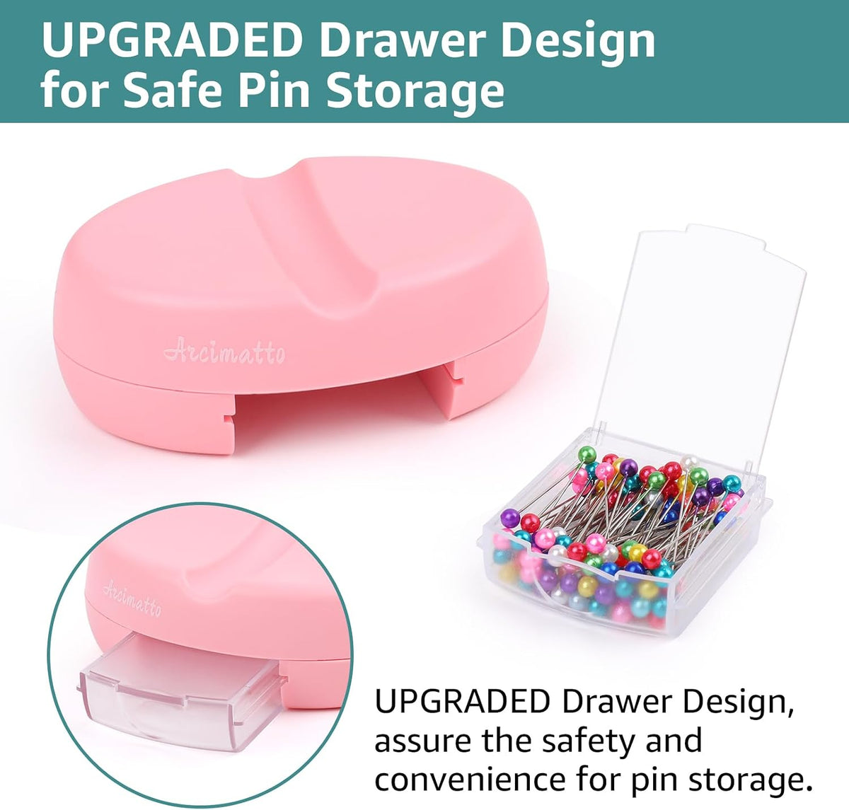 Magnetic Pin Holder, Strong Magnet Pincushion with Drawer, Pin Cushion with 100 Pcs Ball Head Straight Pins for Sewing, Needle Cushions Bobby Pin Holder Paper Clip Organizer for Quilting