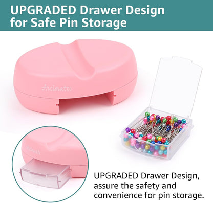 Magnetic Pin Holder, Strong Magnet Pincushion with Drawer, Pin Cushion with 100 Pcs Ball Head Straight Pins for Sewing, Needle Cushions Bobby Pin Holder Paper Clip Organizer for Quilting