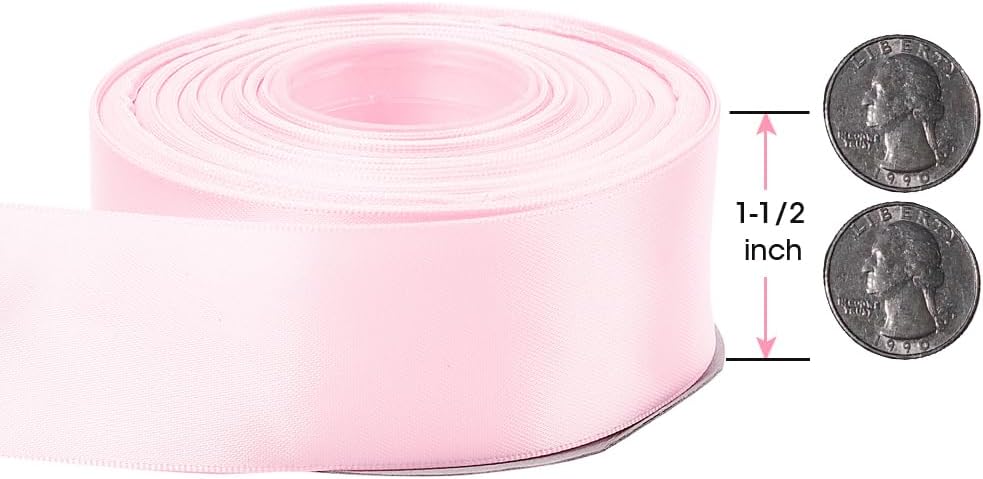 Light Pink Double Faced Satin Ribbon, 1-1/2 Inch Continuous 25 Yards