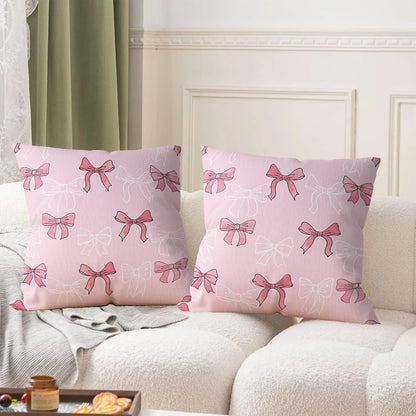 Pink Bow Throw Pillow Cover Case 18x18 Set of 2 Preppy Cute Aesthetic Art Decor Decorative Pillowcover Zipper Couch Women Girl Farmhouse Bedroom Square Sofa Cushion Living Room Bed Classroom