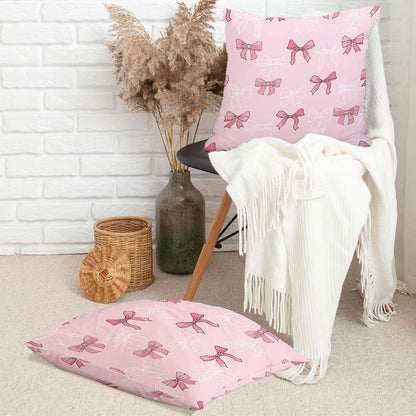 Pink Bow Throw Pillow Cover Case 18x18 Set of 2 Preppy Cute Aesthetic Art Decor Decorative Pillowcover Zipper Couch Women Girl Farmhouse Bedroom Square Sofa Cushion Living Room Bed Classroom