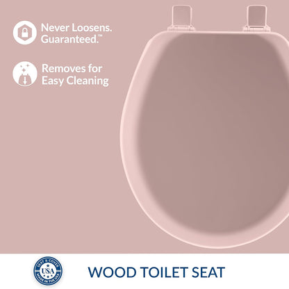 Mayfair Cameron Pink Toilet Seat, Non Slip Heavy Duty Wood, Easy Clean, Made in USA, Round
