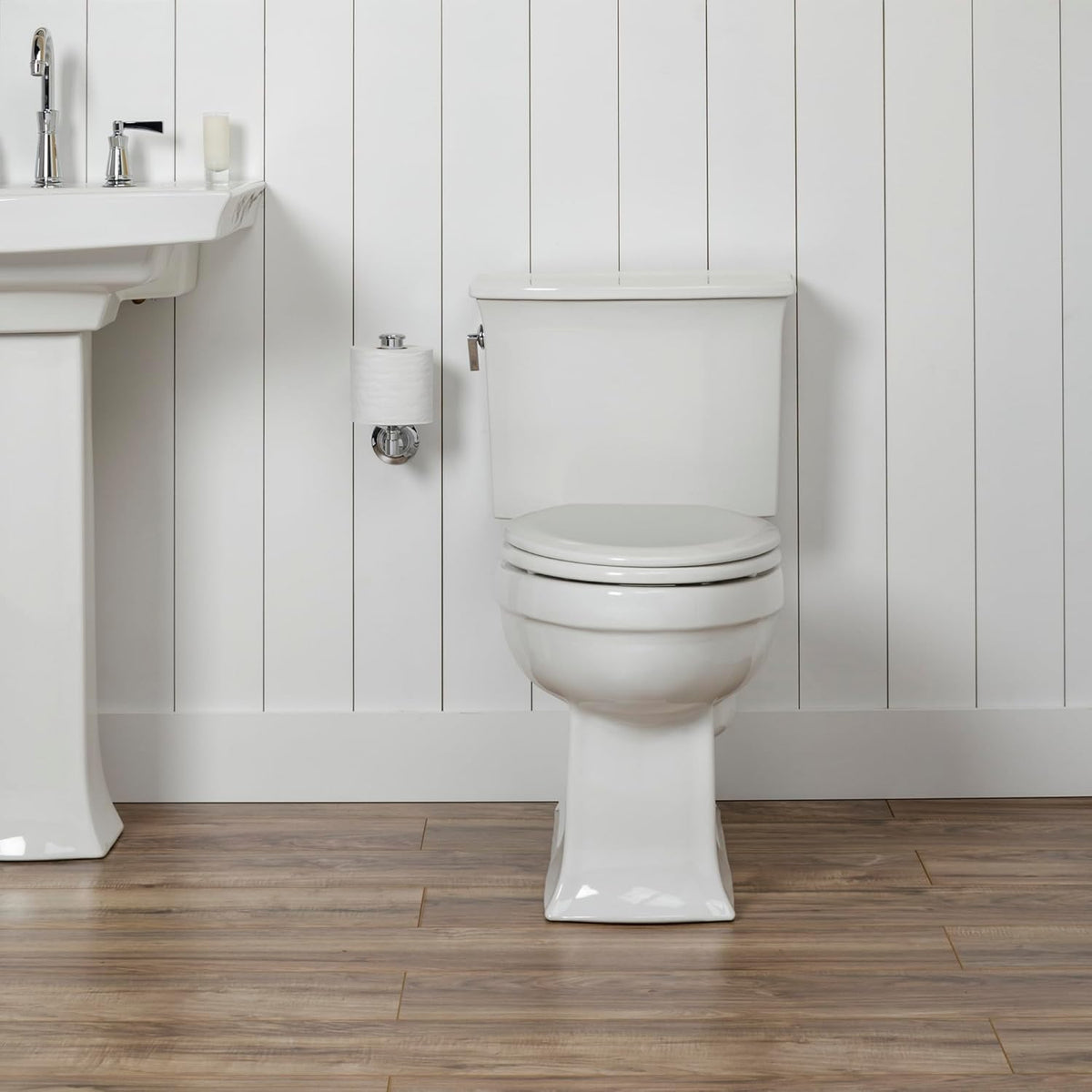 Mayfair Cameron Pink Toilet Seat, Non Slip Heavy Duty Wood, Easy Clean, Made in USA, Round