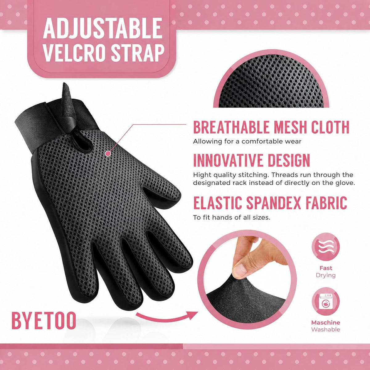 Pet Dog Cat Grooming Glove with 261Tips,Gentle Deshedding Brush Glove,Efficient Pet Hair Remover Mitt,Massage Tool with Enhanced Five Finger Design,for Dog,Cat,Rabbit,Horse with Long/Short Fur