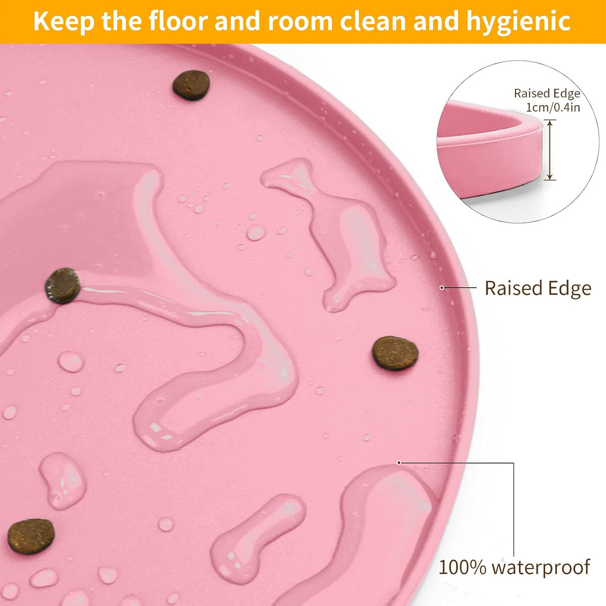 Silicone Pet Placemat for Dogs and Cats, Non-Slip Waterproof Dog Feeding Bowl Mats for Food and Water, Small Medium Large Pet Puppy Tray Mat Prevent Residues from Spilling onto The Floor, Pink