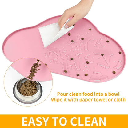 Silicone Pet Placemat for Dogs and Cats, Non-Slip Waterproof Dog Feeding Bowl Mats for Food and Water, Small Medium Large Pet Puppy Tray Mat Prevent Residues from Spilling onto The Floor, Pink