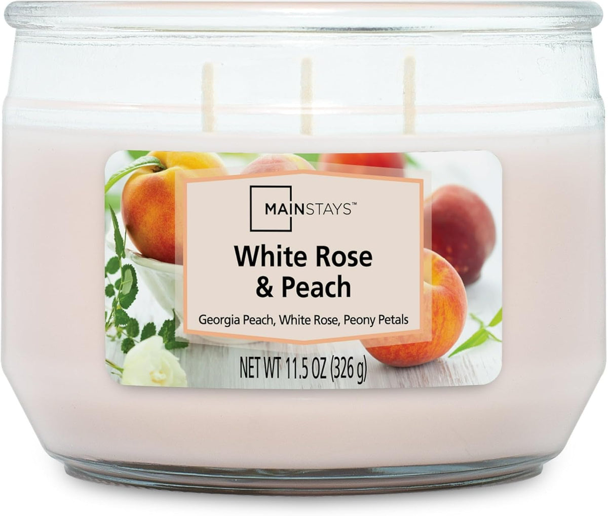 Scented 3-Wick Glass Jar Candle, 11.5 oz (White Rose & Peach)