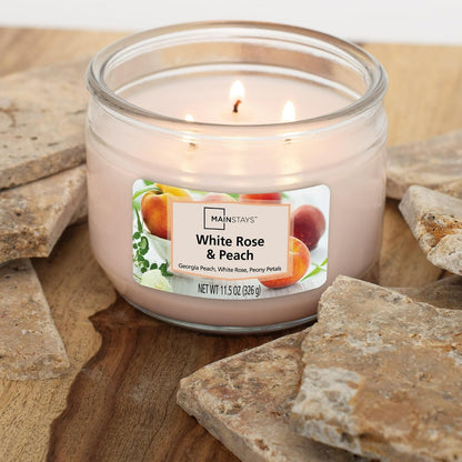Scented 3-Wick Glass Jar Candle, 11.5 oz (White Rose & Peach)
