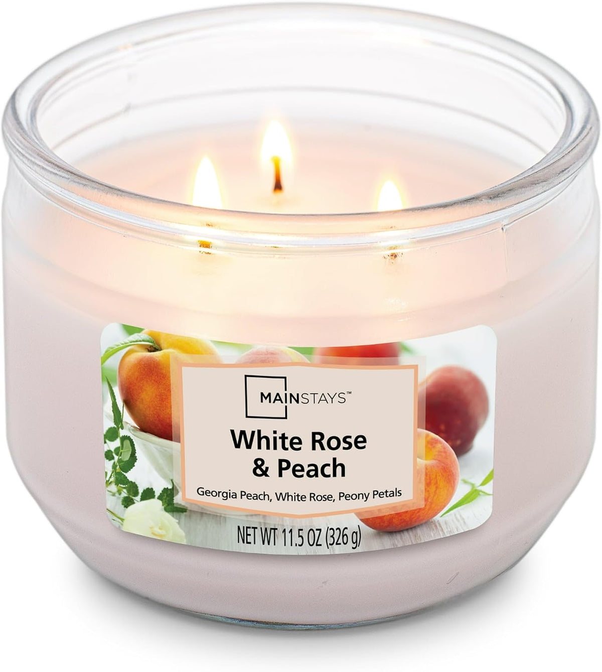 Scented 3-Wick Glass Jar Candle, 11.5 oz (White Rose & Peach)