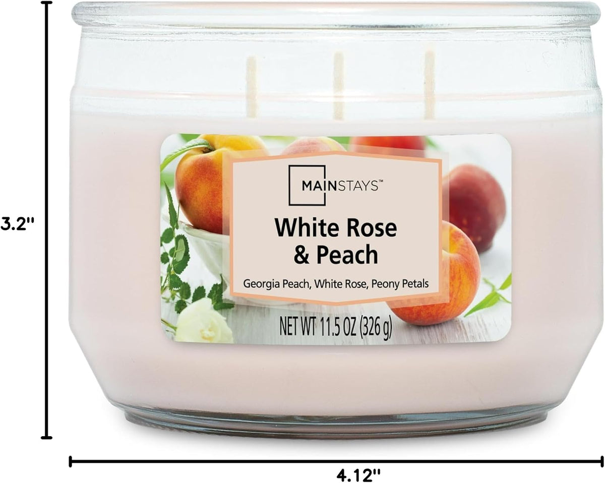 Scented 3-Wick Glass Jar Candle, 11.5 oz (White Rose & Peach)