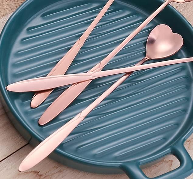 16-Piece Heart-Shaped Rose Gold Stainless Steel Coffee & Tea Spoon Set - 7 Inch Long Handle Stir Bar & Ice Cream Spoon