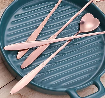 16-Piece Heart-Shaped Rose Gold Stainless Steel Coffee & Tea Spoon Set - 7 Inch Long Handle Stir Bar & Ice Cream Spoon