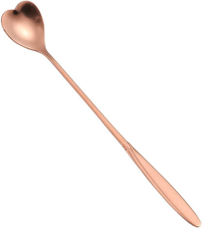 16-Piece Heart-Shaped Rose Gold Stainless Steel Coffee & Tea Spoon Set - 7 Inch Long Handle Stir Bar & Ice Cream Spoon