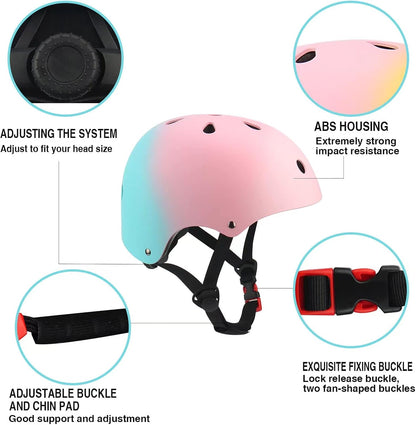 Color Gradient Adjustable Kids Bike Helmet Toddler Helmets for 3-5-8-14 Years Kids Girls Boys Youth Bicycle Helmet for Scooter Balance Bike Roller Skating Skateboard