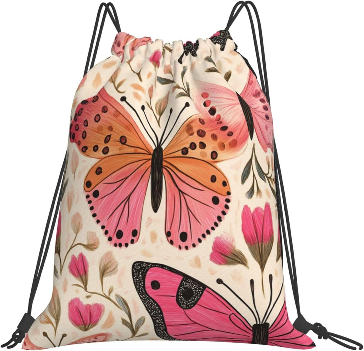 Drawstring Bags Colored Pink Butterflies Backpack Bag Travel Beach Sport Gym Sack String Yoga Bag