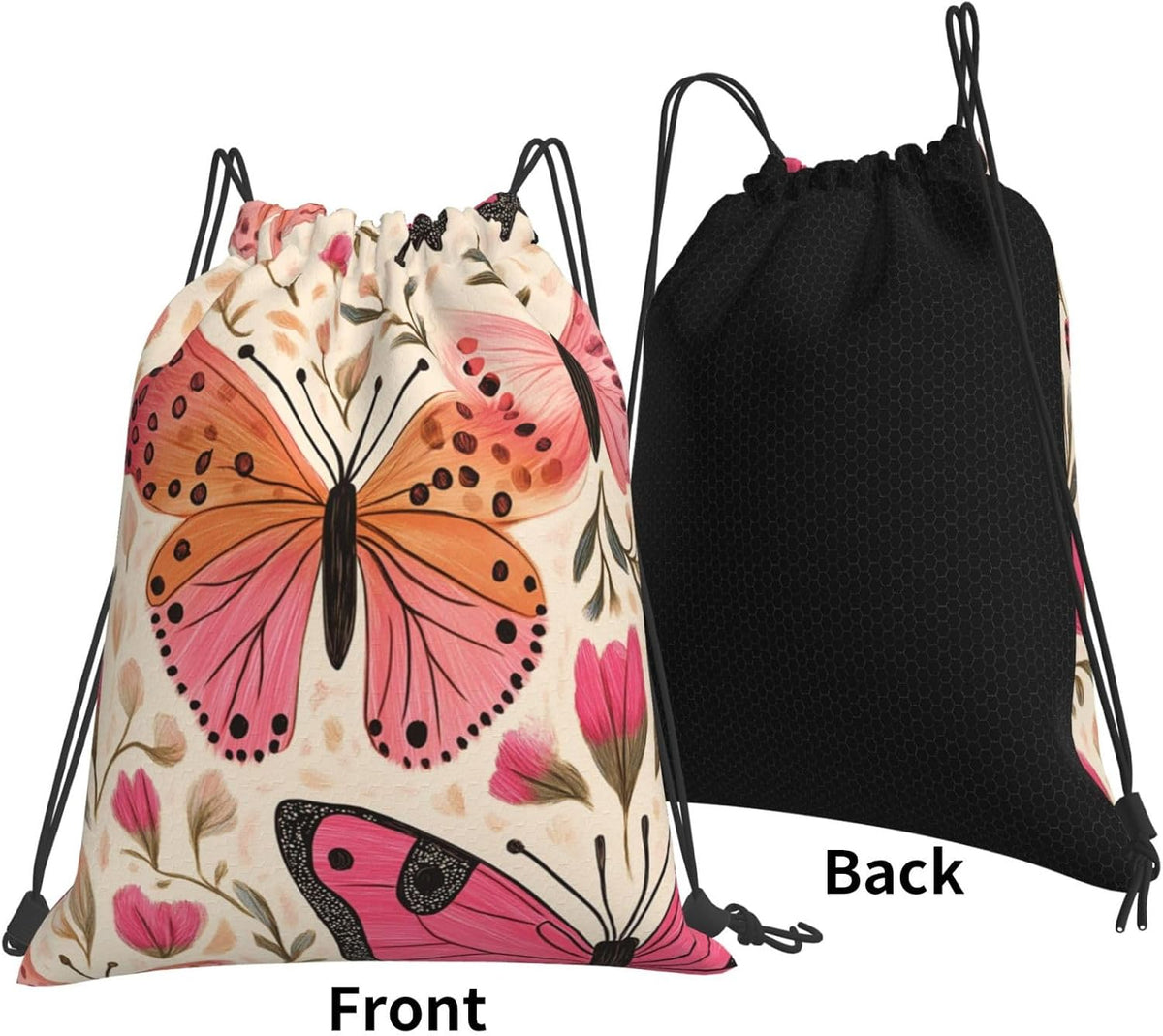 Drawstring Bags Colored Pink Butterflies Backpack Bag Travel Beach Sport Gym Sack String Yoga Bag