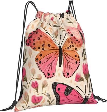 Drawstring Bags Colored Pink Butterflies Backpack Bag Travel Beach Sport Gym Sack String Yoga Bag