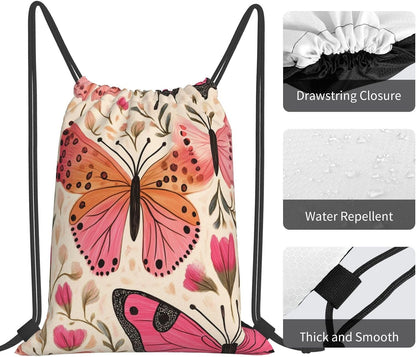 Drawstring Bags Colored Pink Butterflies Backpack Bag Travel Beach Sport Gym Sack String Yoga Bag