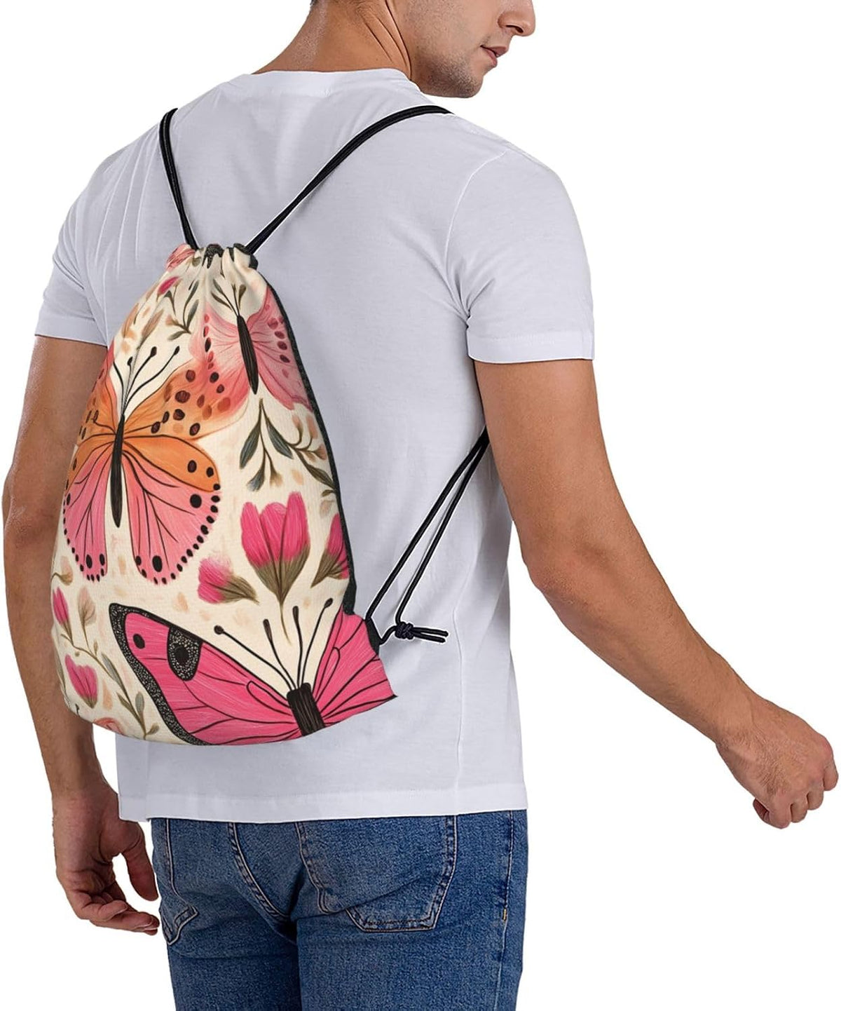 Drawstring Bags Colored Pink Butterflies Backpack Bag Travel Beach Sport Gym Sack String Yoga Bag