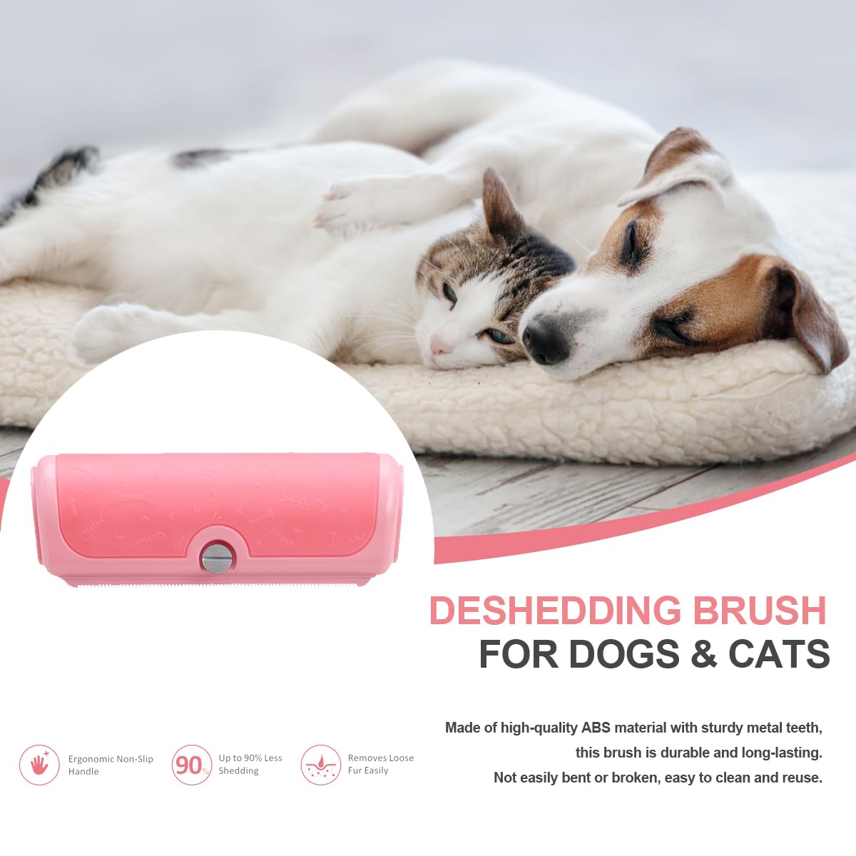 Dog and Cat Deshedding Brush for Short Hair Pets, Pink | Metal shedding blade for loose fur, short to medium coats and daily grooming