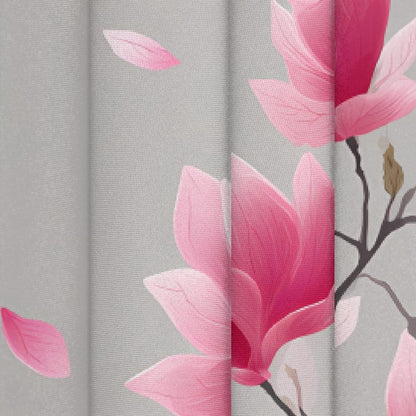 Round Tablecloth with Lace Trim Pink Magnolia Flower Art On Gray,60IN