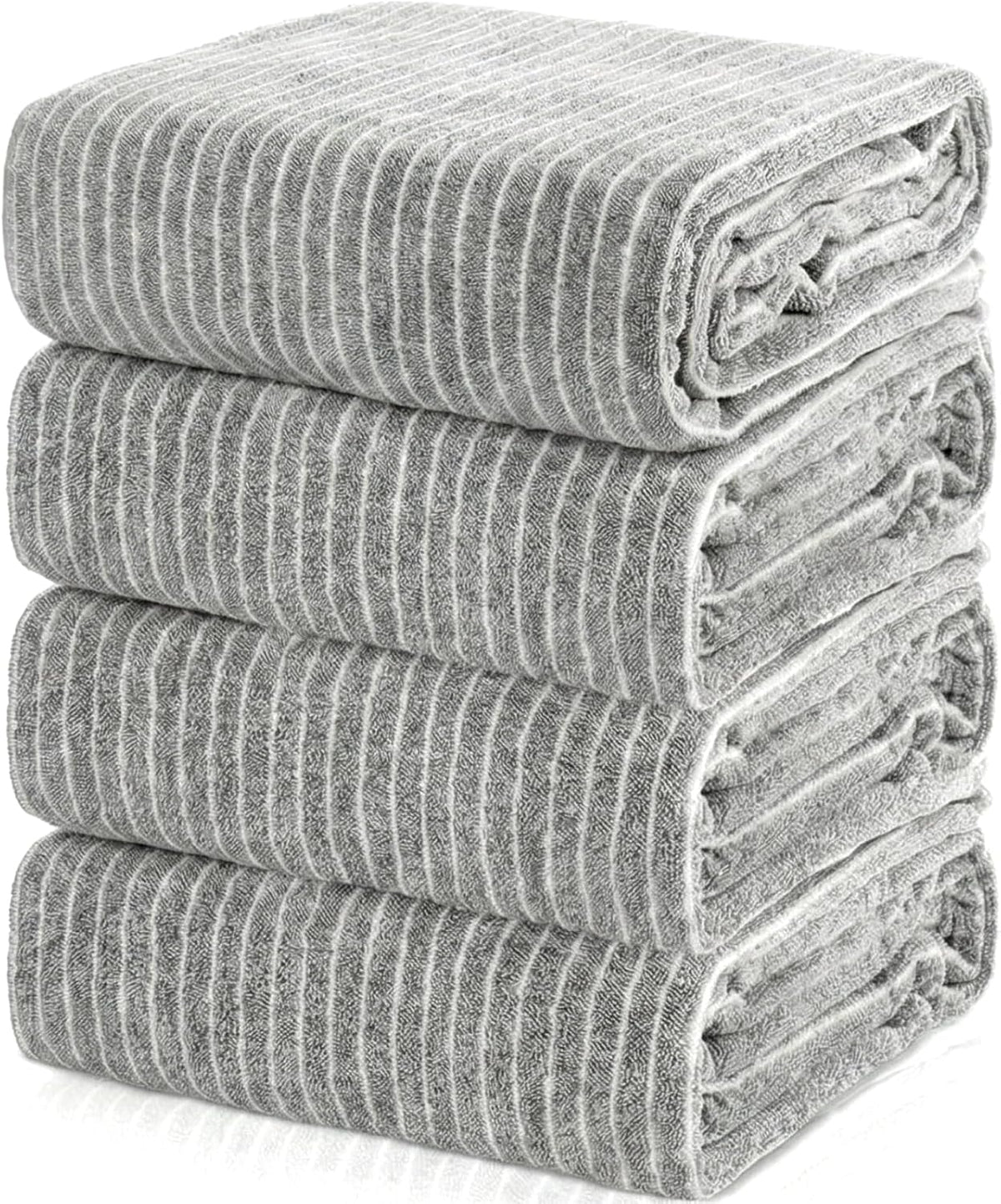 4 Pieces Extra Large Grey Striped Bath Towels Set 35 x 70 in Coral Fleece Oversized Beach Pool Bathroom Towel Highly Absorbent Soft Quick Dry Shower Bath Sheets for Hotel Spa