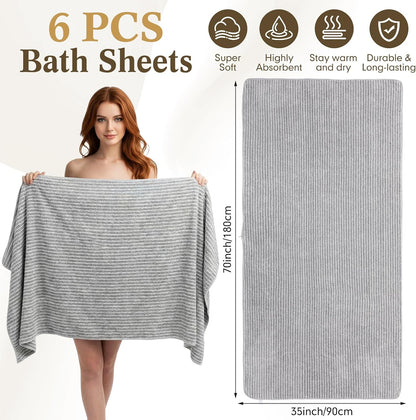 4 Pieces Extra Large Grey Striped Bath Towels Set 35 x 70 in Coral Fleece Oversized Beach Pool Bathroom Towel Highly Absorbent Soft Quick Dry Shower Bath Sheets for Hotel Spa