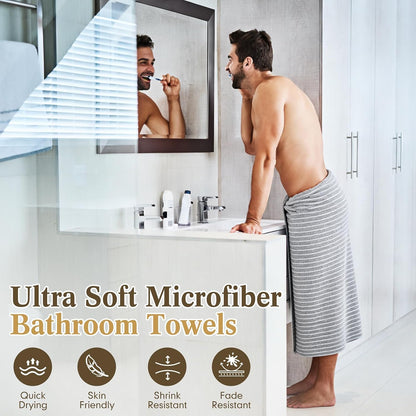 4 Pieces Extra Large Grey Striped Bath Towels Set 35 x 70 in Coral Fleece Oversized Beach Pool Bathroom Towel Highly Absorbent Soft Quick Dry Shower Bath Sheets for Hotel Spa